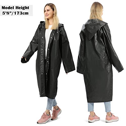Opret 2 Pack Portable Eva Raincoats For Adults, Reusable Rain Ponchos With Hoods And Sleeves Lightweight, Perfect For Outdoor Activities, Black #TOP4
