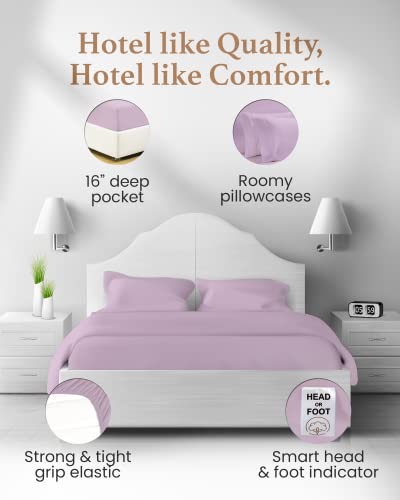 Image of Good Sleep Bedding Full Size Bed Sheets, 4 Piece, 100% Egyptian Cotton Full Size Sheet & Pillowcase Sets, Sateen Weave, Ultra-Soft Hotel Sheets, 16 inch Deep Pocket Bedsheets - Lavender