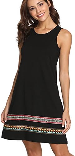 Romwe Women's Summer Boho Sleeveless Embroidered Hem Loose Casual Tank Dress Black XL