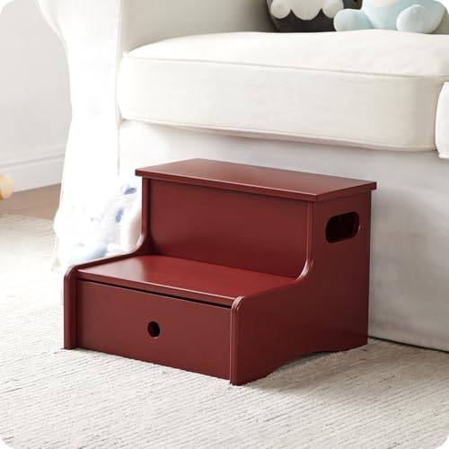 Kings Brand Furniture Wooden Toddler Step Stool for Kids with Storage for Bedroom, Bathroom, Kitchen, Red