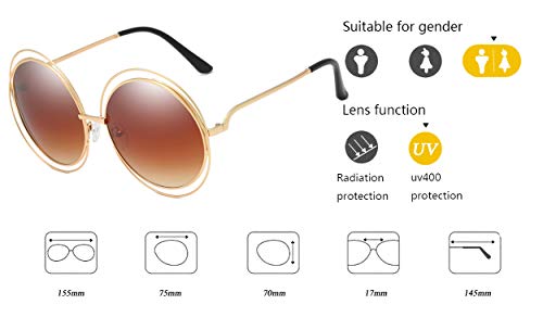 Dollger Round Sunglasses For Women Men Vintage Shades Oversized Sunglasses Metal Double Circle Wire Frame,Brown #TOP3