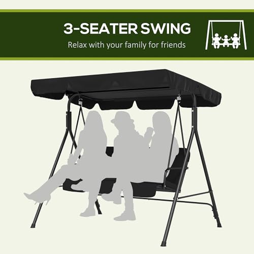 Outsunny 3 Seater Swing Chair with Adjustable Canopy, Garden Swing Seat with Steel Frame, Padded Seat, Black - Image 4