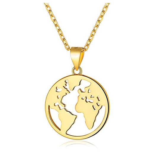 Kvinnor mynt halsband frihetsfrihet/karta/hjärta/UK drottning Elizabeth/Bee/Angel/jungfru Maria skiva medaljong hänge med Rolo kedja 925 sterling silver/18K guldpläterad mode smycken gåva e ej personlig, colore: 02-gold World Map, cod. KA-CP13410K-ERO