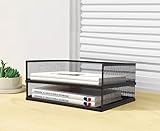 A3 Stackable Paper Letter Tray Organizer, 2/3/4 Tier, Metal Mesh File Folder Organizer for Desk with File Holder for Home Office Supplies, Black,White (A3,Black,Horizontal, 2 Tier)