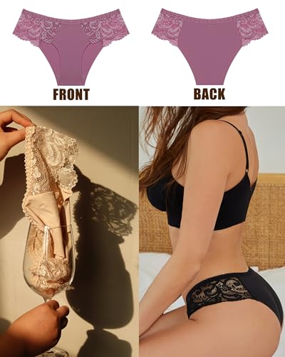 ROSYCORAL Sexy Underwear for Women Lace Silky Seamless No Show Undies Low Rise High cut Bikini Hipster Cheeky Panties 5 Pack4