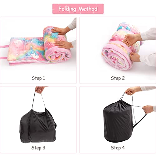 Suchdeco Pink Gradient Sleeping Bag For Kids Padded Nap Mat 63" X 29" With Glow In The Dark Unicorn Soft Plush Slumber Bag For Toddler, Boys, Girls Sleepover, Daycare, Preschool, Kindergarten #TOP5