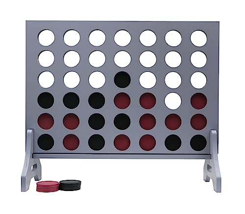 Image of Giant 4 in a Row Game for Family & Adults - Tailgating Pros Jumbo Grey Wooden Four in a Row Indoor & Outdoor Yard Game for Family Party Fun, Portable Activities for Patio, Backyard, and Camping