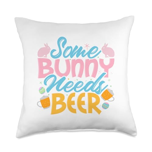 Funny Some Bunny Needs Beer Easter Drinking Throw Pillow