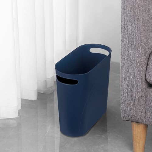 Image of rejomiik Small Trash Can, 3.5 Gallon Slim Garbage Can Plastic Waste Basket with Handles Container Bin for Narrow Spaces Bathroom, Bedroom, Kitchen, Office at Home, 2 Pack Navy