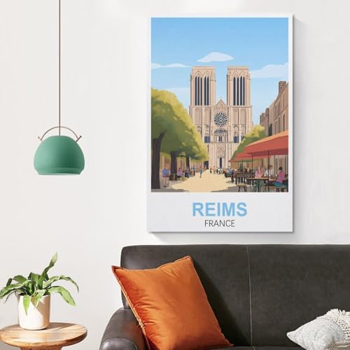 XLLYXYGJQ Reims France Poster de voyage vintage sur toile pour décoration d'intérieur, salon, bureau, chambre à coucher 20 x 30 cm – vue 4