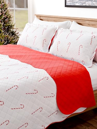 CGK Quilt Set King/Cal King Size - Christmas Quilts - Candy Canes, 106 x 96