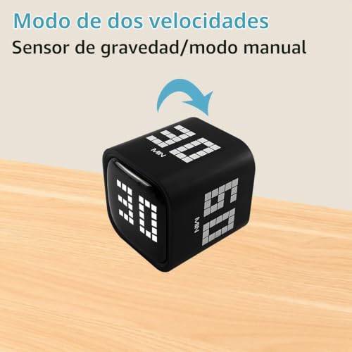 Miniatura 4 de Qumox Temporizador Digital En Cubo, Reloj De Cuenta Regresiva Recargable Con Sensor De Gravedad Y Modo Manual, 5 10 30 60 Minutos, Usb-C, Pantalla Led, Alertas Con Vibración Y Sonido Para Estudio, Coc