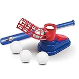 【Jugando en interiores o al aire libre】 Deje una pelota y presione el lanzador, la pelota saltará automáticamente, úsela en casa o en su patio trasero para practicar para divertirse o mejorar continuamente, el juego de béisbol de juguetes para niños se puede usar sin límites.