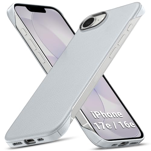 Image of TheGiftKart for iPhone 16e / iPhone 17e Case, Slim Hard Back Cover, Leather Texture Finish, Metal Camera Ring, Lightweight Profile, Hybrid Ultimate Slim Back Cover Case (PC & TPU, Grey)