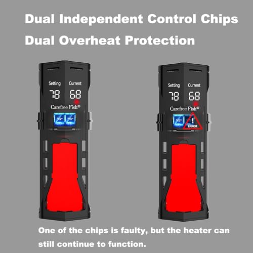 Image of Carefree Fish 200 /300 /500 /800W Aquarium PTC Ceramic Heater Dual Independent Chips Dual Overheat Protection Dual Water Level Sensors for Freshwater and Saltwater No Cooking Fish