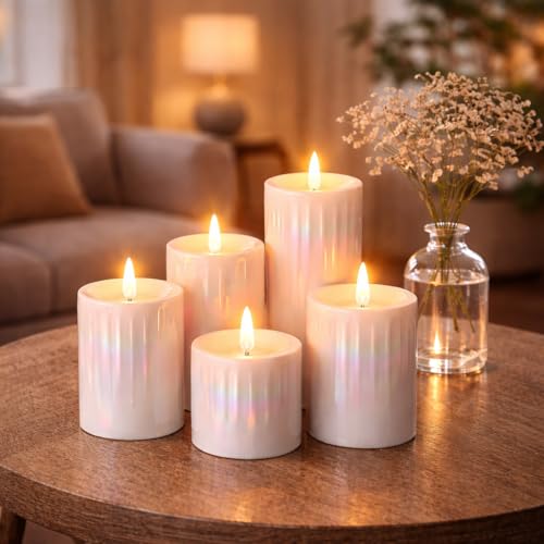 VERVENIX LED Candle Light Set – 5 Windproof Flameless Candles with Realistic Glow, Battery Operated, Assorted Heights – Perfect for Home Decor, Festive & Romantic Lighting