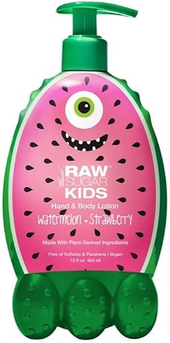 a g RS Raw Sugar Kids Watermelon and Strawberry Hand & Body Lotion. Made with Plant-Derived Ingredients. Sulfates and Parabens Free. Vegan. 12 Fl Oz. (1 Pack)