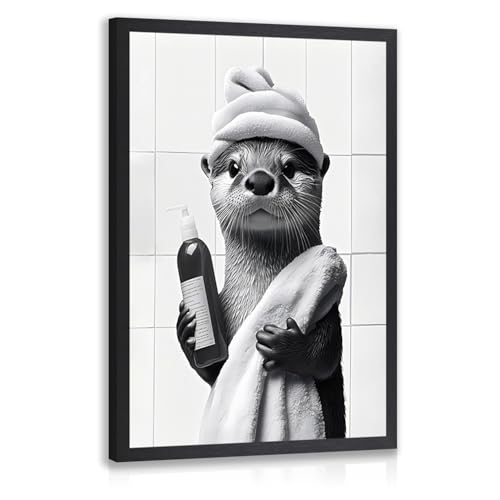 kilamino Wood Framed Funny Otter Bathroom Wall Art 16x24 in by kilamino - Used condition - US$33.48