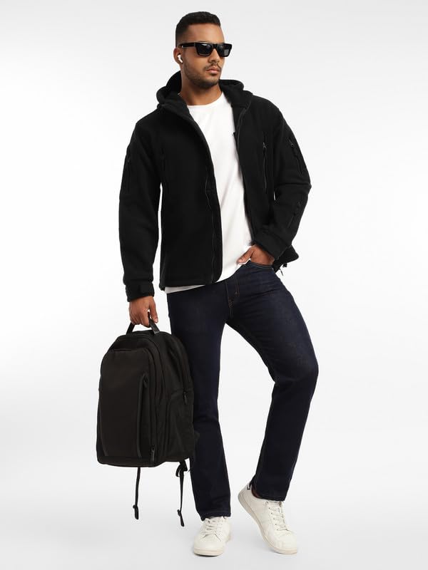 Image of MOUNTMILLER Men's 10 Zip Outpost Superbond Tactical Windproof Fleece Jacket with Hood | Adjustable Cuffs | Reinforced Elbows | YKK Zippers | Multiple Pockets for Outdoor & Active Wear