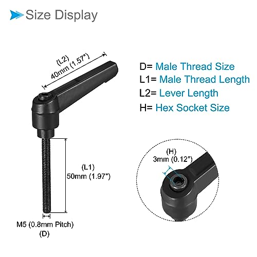 Image of Clamping Lever Handles, M5 x 50mm Male Thread, Adjustable Quick Release Locking Rotating Bolt Knobs Black - (Applications: for Lathe Machinery), 2-Pieces