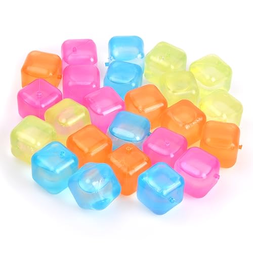 24Pcs Cubo de Hielo Plástico Cubitos de Hielo Reutilizables Cubitos de Hielo para Fiesta Cocteles, Reusable Ice Cubes Facial, Mantener la Comida Fresca 2.5 * 2.5 * 2.5cm (A)