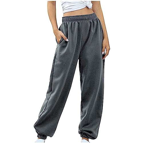 Womens Wide Leg Sweatpants Cozy Baggy Casual Jogger Pants Lounge Elastic High Waisted Yoga Trousers with Pockets4