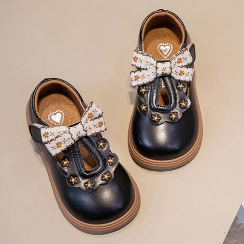 IWIHMIV Girls Mary Jane Shoes Non Slip Comfortable Platform T-Strap Soft Soled Leather Loafers Bows Dress Shoes3