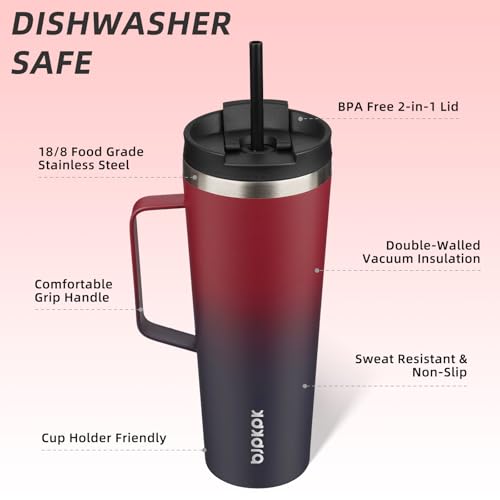 Image of BJPKPK 26oz Insulated Tumbler with Handle, Lid & Straw, Stainless Steel