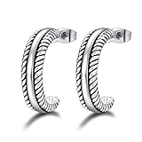 UNY Jewelry C Hoop Earrings Designer Inspired David Jewelry Small Hoop Post Twisted Cable Wire Women Gifts (Silver Tone C Hoop)