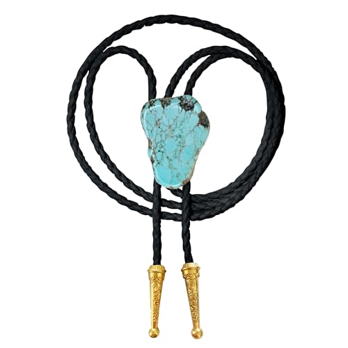 Image of Daisy Del Sol Gemstone Bolo Tie Braided Vegan Faux Leather Natural Stone Gold Handmade Necklace Adjustable Boho Western Jewelry