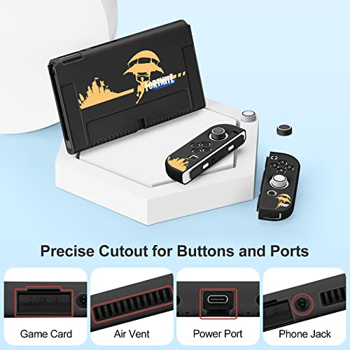 JEMDO Protective Case Compatible with Switch OLED 2021, Dockable TPU Cover Accessories for Switch OLED Console and Grip Joy-Con, The Switch Protector with 4 Thumb Grip Caps,Fortnite - Thumbnail 5