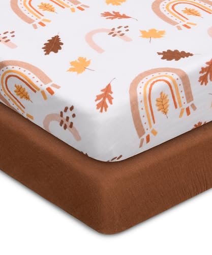 Image of Muslin Crib Sheets Girl, Cotton Crib Sheets Neutral, 2 Pack Soft Breathable Muslin Baby Sheets, Fitted Crib Sheet for Standard Crib Mattress & & Toddler Bed Mattress (52"x28"), Baby Crib Sheets Girl