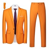 MOGU Men's Slim Fit 2-Piece Tuxedo Suit One-Button Jacket & Pants Set for Wedding, Prom, and Formal Events US Size Blazer 38/Pants 34 Orange