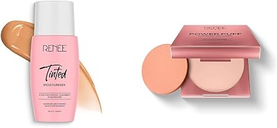 Tinted Moisturiser - Caramel Glint| With Niacinamide, Acai Berry & Ectoin | 50 ml PRO Power Puff Compact Powder - Wonder, Helps Control Excess Oil & Shine, 9 Gm