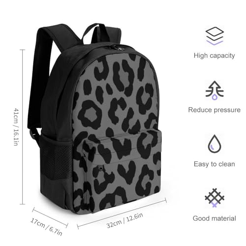Large Capacity Dark Gray Black Leopard Cheetah Print Backpack, Women Men Portable Daypack for Hiking, Shopping, Fashion Comfy Shoulder Bag with Adjustable Strap2