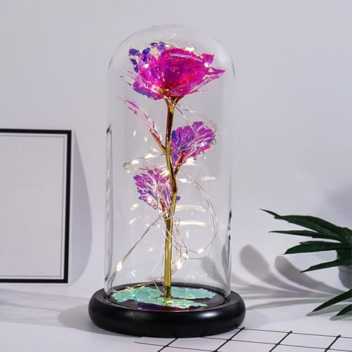 Rose illuminée créative sous cloche de verre éternelle