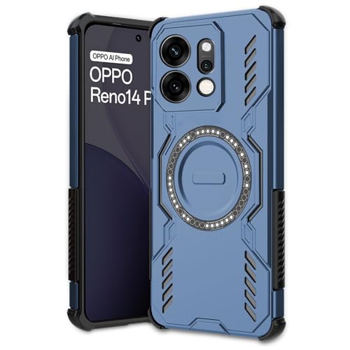 Image of AESTMO Back Case Cover for Oppo Reno 14 Pro 5G | Magnetic Case with Built-in Metal Ring | Compatible with MagSafe Accessories | Shockproof Hybrid (PC + TPU) (Blue)