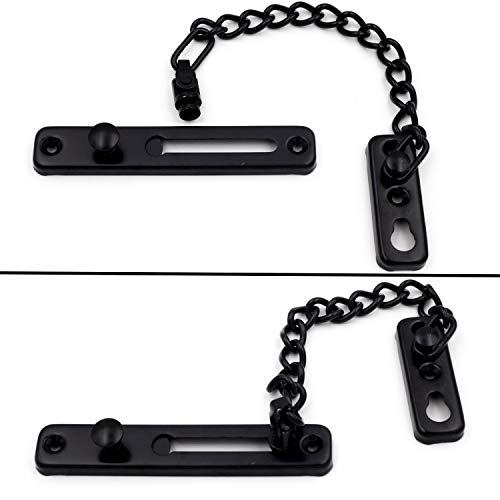 2 Pack Door Chain Lock, KINJOEK Stainless Steel Security Chain Guard with Spring Anti Theft Press Lock, Heavy Duty Polished Door Latch with Screws, Black