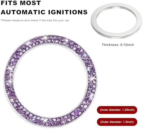 CCHRN Car Bling Engine Start Ring Decals, Crystal Rhinestone Push Start Button Decorative Ring, Universal Sparkling Key Ignition Knob Cover for Women Girls, Car Accessories (Purple) - 1