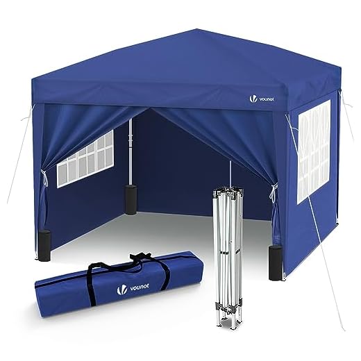 VOUNOT 10 * 10ft Pop Up Gazebo Tent, Canopy Tent for Parties with Sides & 4 Weight Bags & Carry Bag, Marquee Garden Party Tent Outdoor, Blue