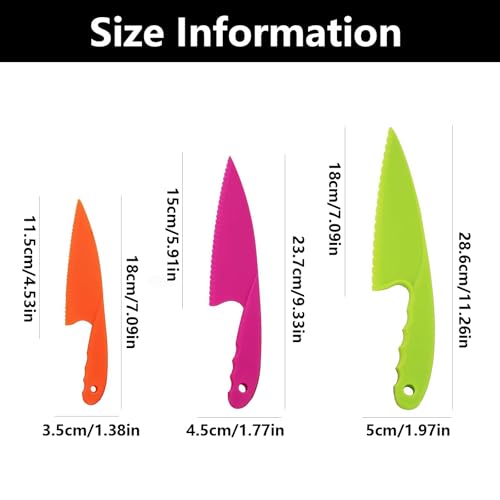WQEDVN 3 PCS Plastic Knives, Kids Knife Set for Chopping, Toddler Knives, Kids Kitchen Knife Set, Childrens for Chopping, for Vegetables, Fruits, and Salad(Orange+Green+Rose Red) - Image 3