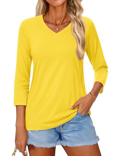 YUCOLEN 3/4 Length Sleeve Womens Tops V Neck T Shirts UPF50+ Casual Summer Tops Cotton Tees2
