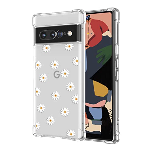 Ztofera For Google 7 Pro Case, Clear With Cute Flower Pattern Design For Women Girls Protective Shockproof Slim Tpu Bumper Phone Cover For Google Pixel 7 Pro (6.7"), Daisy #TOP6