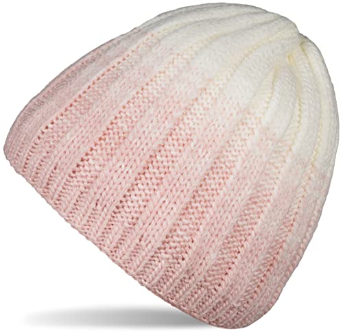 Image of styleBREAKER Unisex Ombré Ribbed Knit Beanie,Rose-Cream