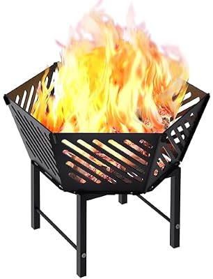 Waaliji 22.5 Inch Portable Hexagon Fire Pit with Travel Bag — Heightened Smokeless Design Outdoor Wood Burning Fire Pit for Camping, Backyard, Patio, Bonfire, Picnic and BBQ, Diagonal Hollow Style