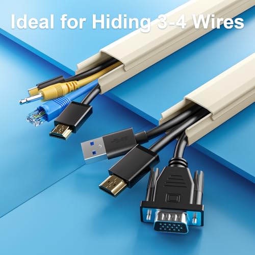 Yecaye TV Cord Hider, 47In Large Cable Hider, Wire Covers for 4 Cords, Wire Hiders for TV on Wall, Cable Raceway Concealer, 3×L15.7in W1.18in H0.6in, Beige - Thumbnail 4