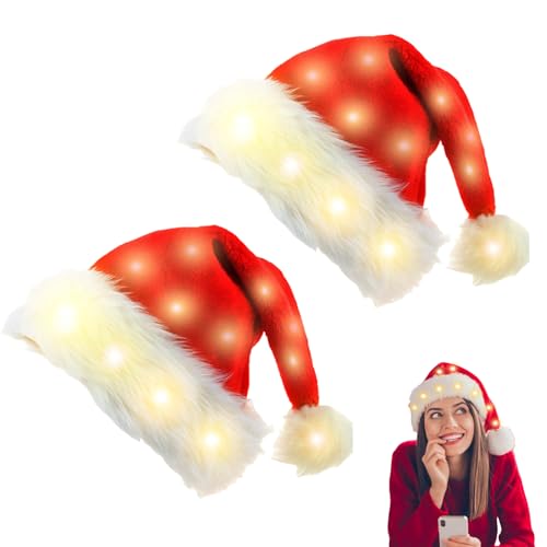2 Stück Led Weihnachtsmütze Nikolausmütze, Led Weihnachtsmützen...