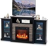 SIMOE Electric Fireplace TV Stand for TVs up to 65", Media Entertainment Center with 16-Color LED Lights, APP & Remote Control, Adjustable Shelves, TV Console with Fireplace for Living Room (Black)