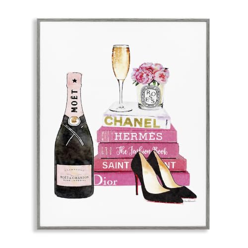 'Glam Pink Fashion Book Champagne Hells and'| Framed Giclee Art