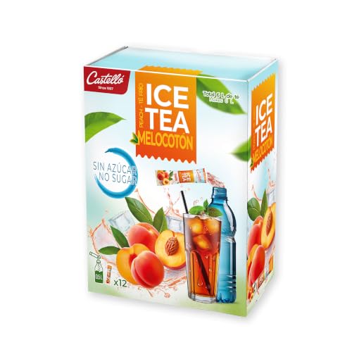 Castello since 1907 Té Frío (Ice Tea - Iced Tea) Zero & Instantáneo | Melocotón | 12 sobres | 1 sobre = 500 ml de Té | 0 Calorías | 0 Azúcar | 0 Aspartamo